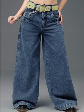 JNCO Camilla Jeans 32/32 Dark Stone Super Wide Leg High-Waist Blue NWOT Jeans